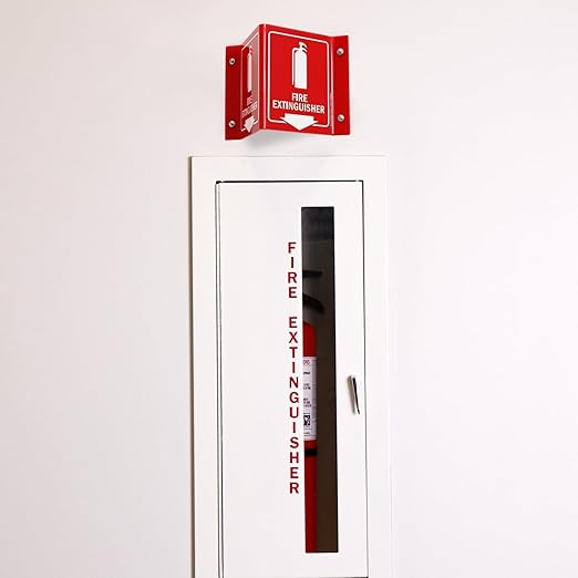 SmartSign (4-Pack) Fire Extinguisher Projecting Sign with Down Arrow - 5" x 6", Two-Sided Wall Mount Polished Acrylic Corridor V-Sign, White on Red