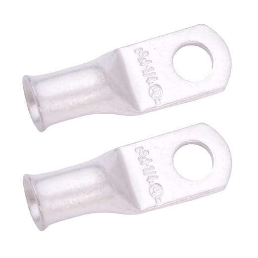 SELTERM 2pcs 4 AWG 1/4" Stud Tinned Copper Wire Lugs, Battery Lugs, Ring Terminals, Battery Cable Ends, 4 Guage Ring Terminal Connectors, UL Marine Grade Electrical Battery Terminal Connectors