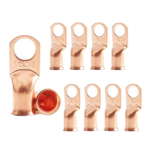 1/0 AWG 1/2" Stud (10 pcs.), Heavy Duty Battery Ring Terminal 1/0 Gauge Wire Connectors 1/0 AWG Battery Cable lugs 1/2 Bare Copper Wire Lugs
