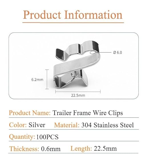 YSIL 100PCS Trailer Frame Wire Clips Stainless Steel Cable Clips 22.5mm/0.89Inch Solar Panel Double Wire Clips Clamps for PV Wiring Boat Cable Trailer