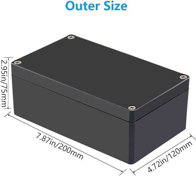 Project Box ABS Black Electrical Boxes IP67 Outdoor Waterproof box Electronic Junction Box Power Enclosure with Cable Glands for DIY Project 7.9 x 4.7 x 3 inch (200x120x75mm)