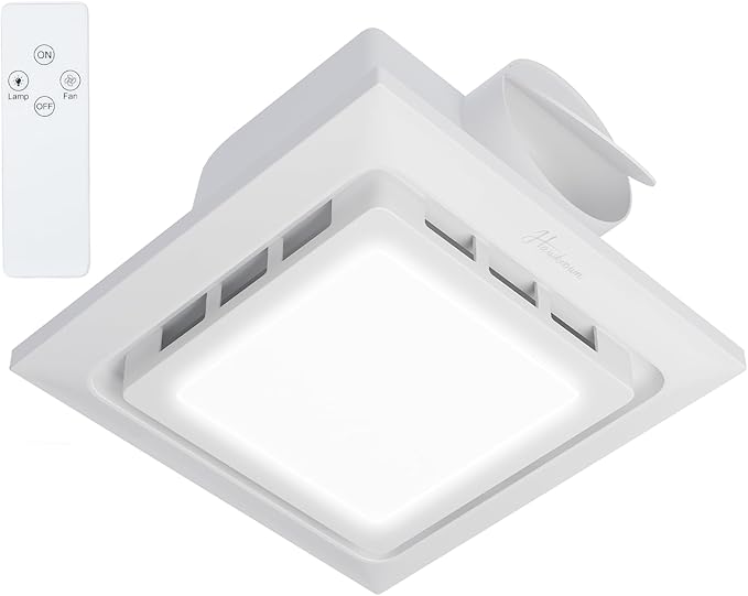 10" Bathroom Exhaust Fan with Light, 8" x8" Ceiling Opening, 110 CFM Powerful 1.0 Sone Quiet Vent Fan, 2600lm 6000K Color LED Light, Easy to Install, Space Saving Bathroom Ventilation