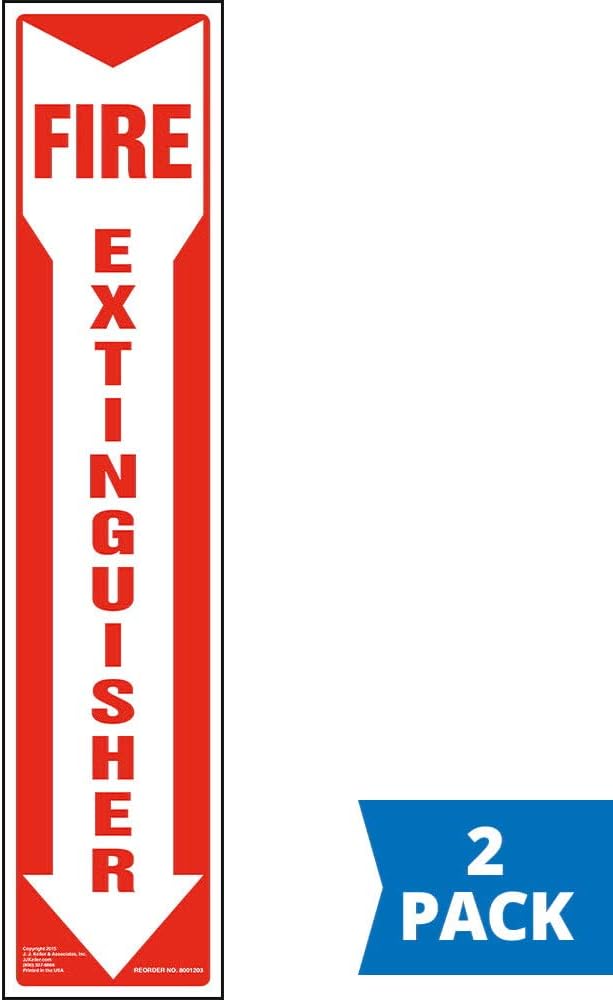 Fire Extinguisher Sign 2-pk. with Vertical Red & White Down Arrow, 4" x 18" Permanent Self Adhesive Vinyl with Rounded Corners, J. J. Keller & Associates, Inc.