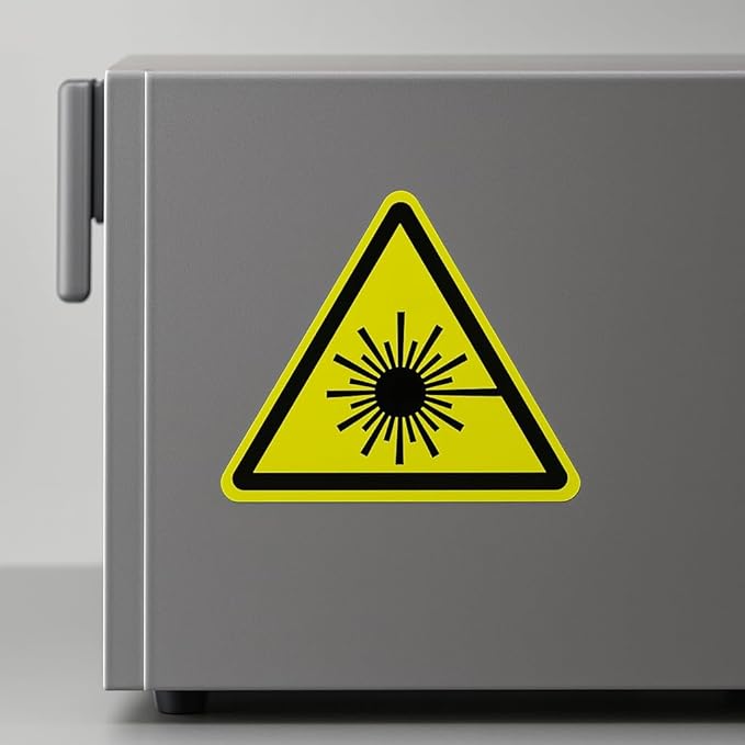 Pack of 5 Laser Beam ISO Safety Stickers – 4"x4" Waterproof Vinyl Decals for Windows, Cars, Boxes, Containers, Equipment – Indoor/Outdoor Warning Labels