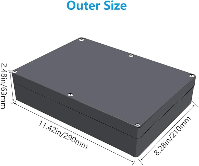 Project Box ABS Black Electrical Boxes IP67 Outdoor Waterproof Box Electronic Junction Box Power Enclosure with Cable Glands for DIY Project 11.4x8.3x2.5 inch (290 x 210 x63 mm)