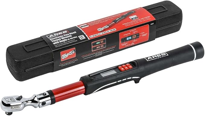 ARES 43007-3/8-Inch Drive Flex Head Electronic Digital Torque and Torque Angle Wrench - 10-100 ft/lbs (13.5-135Nm) - Reversible Sealed Head - Multi-Alert Prevents Over-Torquing