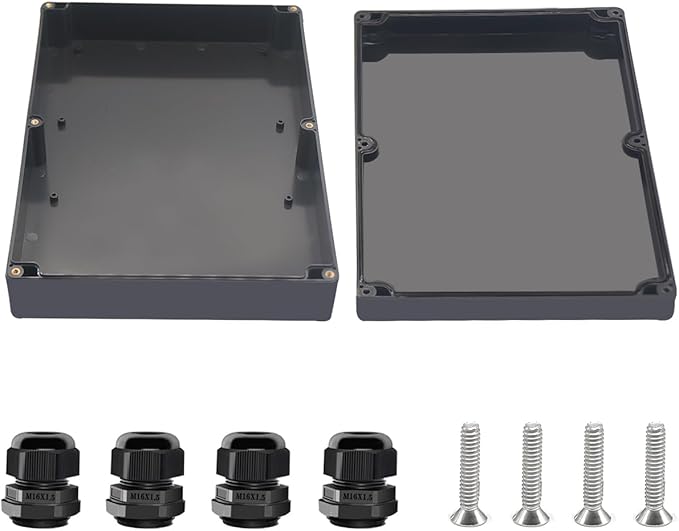 Project Box ABS Black Electrical Boxes IP67 Outdoor Waterproof Box Electronic Junction Box Power Enclosure with Cable Glands for DIY Project 11.4x8.3x2.5 inch (290 x 210 x63 mm)