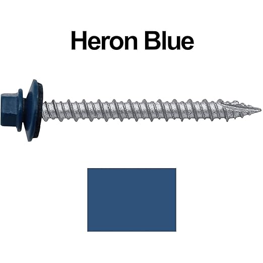 Metal ROOFING SCREWS: (250)10 x 2" Heron Blue Hex Head Sheet Metal Roof Screw. Self starting metal to wood siding screws. EPDM washer. Colored head
