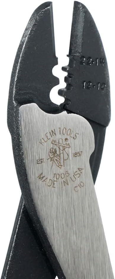 Klein Tools 1006 Cutting/Crimping Tool, Made in USA, Crimps 10 to 22 AWG Solderless Terminals and Connectors, with Wire Cutter in Tapered Nose