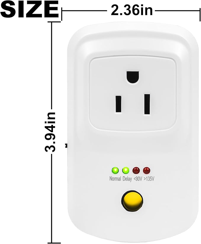 Refrigerator Surge Protector with 120dB Power Failure Alarm - 3-Min Delay Voltage Guard for Garage Freezers & Medical Fridges - Prevents Compressor Damage & Food Spoilage from Outages (15A)