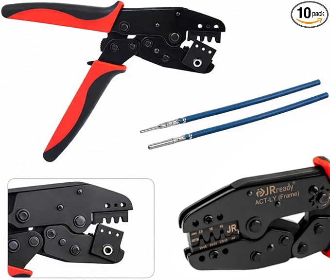 JRready Deutsch Crimping Tool Open Barrel Size 20 - ACT-LY-20DTM Crimper 16-20AWG for deutsch Connector Kit Stamped Formed Contacts ECU Sensor EFI Wiring, Automotive, Marine
