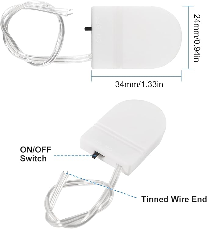 Alinan 5pcs Button Battery Holder Coin Cell Battery Holder with Switch CR2032 1 X 3V Battery Holder Battery Storage Boxes Cover with Wires On ON-Off Switch Socket Container (White)