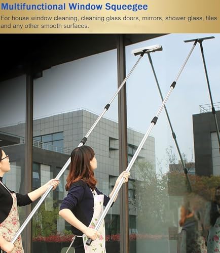 Professional Telescoping Aluminum Window Cleaner Tool Kit - 13 to 50 Feet Extension Pole for High Windows & Solar Panels - Efficient Outdoor Cleaning Solution