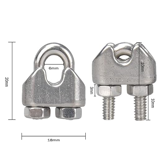 YAMASO 20PCS 1/8 Inches M3 Stainless Steel Wire Rope Cable Clip Clamp