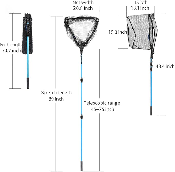 SAN LIKE Fishing Net Fish Landing Net Collapsible Fish Net with Anti-Slip Telescoping Rubber Pole Handle for Kids Adults in Saltwater Freshwater Multi-Size Extending to 37/42/43/51/69/71/89/98inch