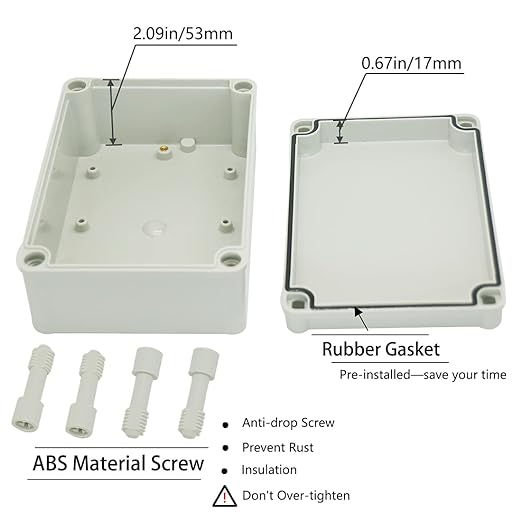 Zulkit Junction Box ABS Plastic Dustproof Waterproof IP67 Junction Boxes Universal Electrical Project Enclosure DIY Electronic Project Box Grey 6.89 x 4.92 x 2.95 inch (175 x 125 x 75 mm)