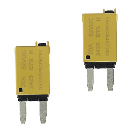 20A DC 12V-32V Manual Reset Circuit Breaker ATM Low Profile T1 Mini Blade Fuses Breakers for Car Trucks Marine Boat RV Solar and More,2 Pack