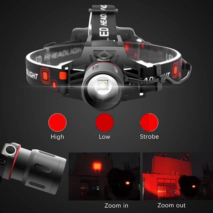 WINDFIRE Red Light Hunting Headlamp Rechargeable, 600 Lumens Bright LED Headlight 3 Modes Tactical Zoomable Headlamps for Astronomy Night Vision Predator Hunting Coyote Hog