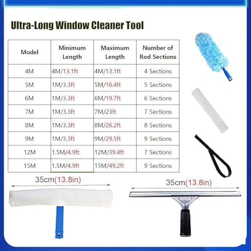Professional Telescoping Aluminum Window Cleaning Tool Kit with 13-50 Ft Extension Pole, Ideal for High Windows and Solar Panels - Efficient & Durable Exterior Cleaner
