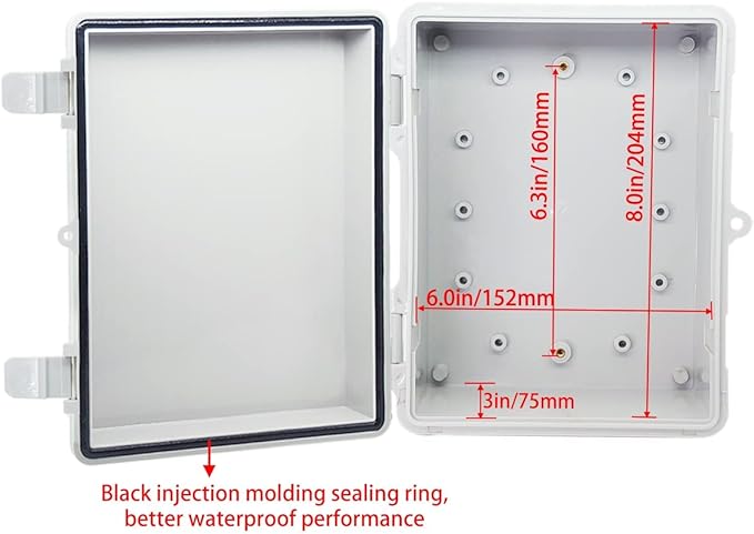 Junction Box, Hinged Cover IP67 Waterproof ABS Project Box with 2 NPT 1/2" Cable Gland, Electrical Box Enclosure with Mounting Plate & Wall Bracket 8.7 x 6.7 x 4.3inch(220x170x110mm)