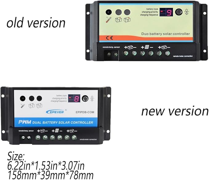 EVPEVER 10A Solar Charge Controller 12V/24V Auto Working Dual Battery Solar Panel Charge Controller PWM 10AMP Intelligent Solar Panel Batteries Regulator for Motorhome, Caravan, Boat