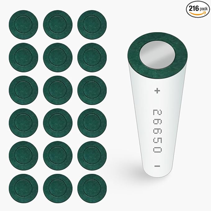 216PCS 26650 Lithium Battery Insulator Rings, Highland Barley Paper with Adhesive Backing, Hollow Paper Pad Electrical Insulation Ring, Green
