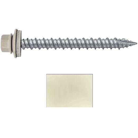 Metal ROOFING SCREWS: (250) 10 x 2" Light Stone Hex Head Sheet Metal Roof Screw. Self starting metal to wood siding screws. EPDM washer. Colored head
