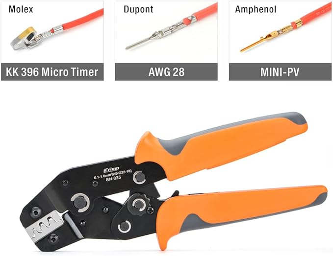 iCrimp SN-025 Dupont Crimper, O Crimp Tool, D-sub, Dupont Connector Wire Crimp Tool AWG 28-18(0.1-1mm²) for Harwin, Amphenol MINI-PV Connectors Molex KK 396 Micro Timer Connectors