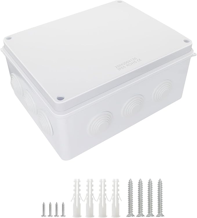 LeMotech Junction Box, ABS Plastic IP65 Waterproof and Dustproof, Universal Electrical Enclosure, Outdoor and Indoor Project Box, 10" x 7.9" x 4.7", White