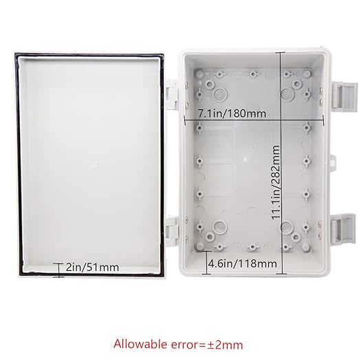 Zulkit Junction Box ABS Plastic Waterproof IP65 Electrical Boxes Hinged Shell Outdoor Universal Project Enclosure with Mounting Plate and Wall Brackets Grey 11.8 x 7.9 x 7.1 Inch