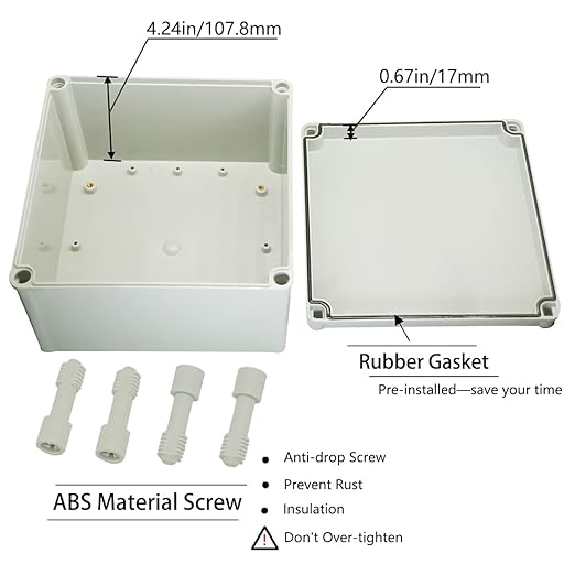 Zulkit Junction Box ABS Plastic Dustproof Waterproof IP67 Junction Boxes Universal Electrical Project Enclosure DIY Electronic Project Box Grey 7.87 x 7.87 x 5.12 inch (200 x 200 x 130 mm)