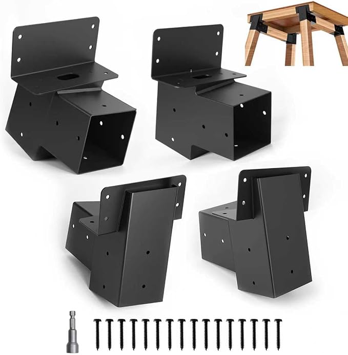 4 Pcs Deer Stand Brackets 4x4 (Strengthen Support, Easy Installation), Outdoor Angle Brackets with Powder-Coated for Deer Stand, Tree House, Shooting Shack & Outdoor Platforms