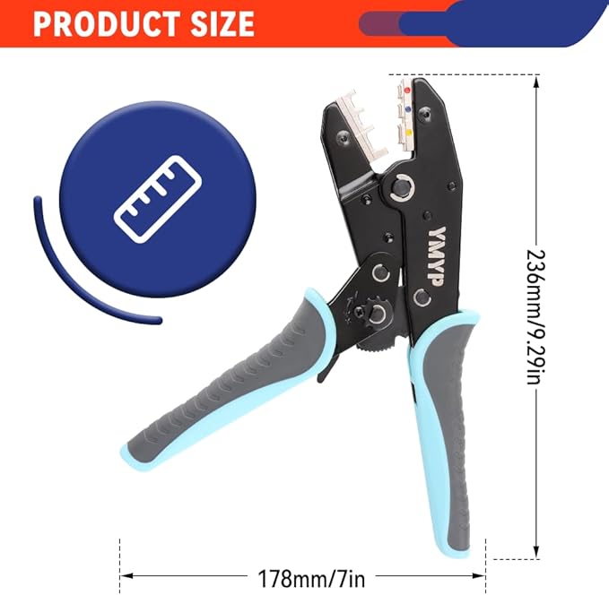 Crimping Tool for Insulated Electrical Connectors - Ratcheting Wire Crimper - AWG 22-10 (0.5-6.0mm²) - Electrical Crimping Tool