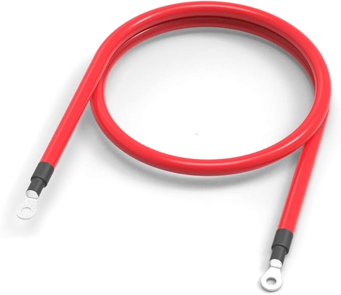 2 AWG 2 Gauge 1FT Battery Cable Red + Black Pure Copper Power Inverter Wire Set for Solar, RV, Car, Boat, Automotive, Marine, Motorcycle with 3/8 in Lugs (2 AWG, 1 Feet)