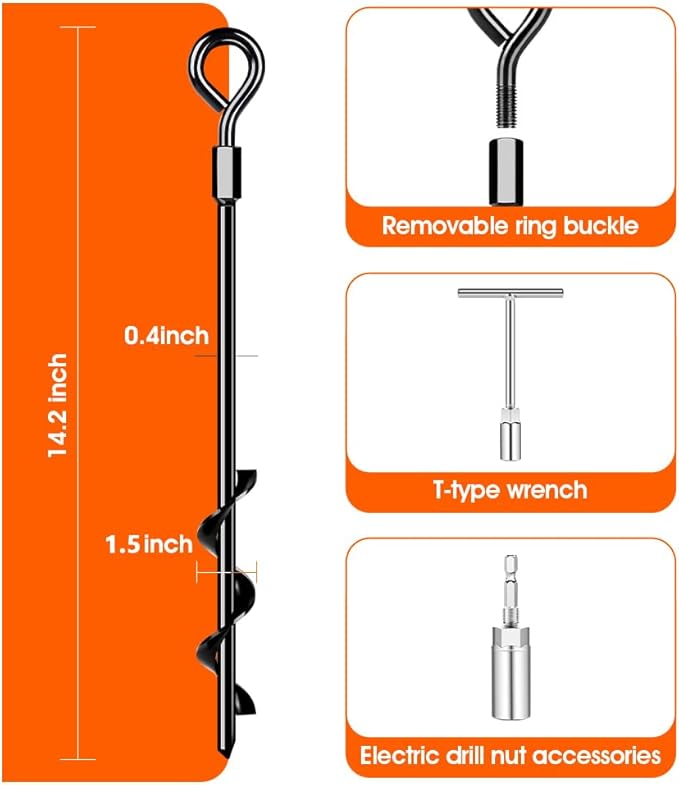 Ground Anchors Screw in Trampoline Anchors Heavy Duty Ground Anchors,Tent Stakes for Camping Tent, Trampoline, Canopies, Carports, Sheds, Swing Sets, Black Anti-Rust Coating for High Wind (8 X 14)