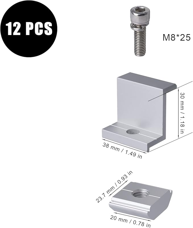12pcs Solar Panel Bracket, Aluminum Solar End Clamp PV Mounting Bracket Solar Panel Z Clips for Mounting Solar Panels (30mm)