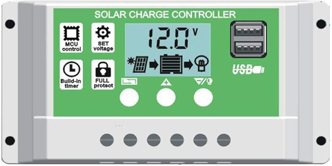 30A 12V 24V PWM Solar Charge Controller Lithium Battery Charge Controller Compatible with Lead Acid/ Lithium-ion/ Lithium Iron Phosphate Battery