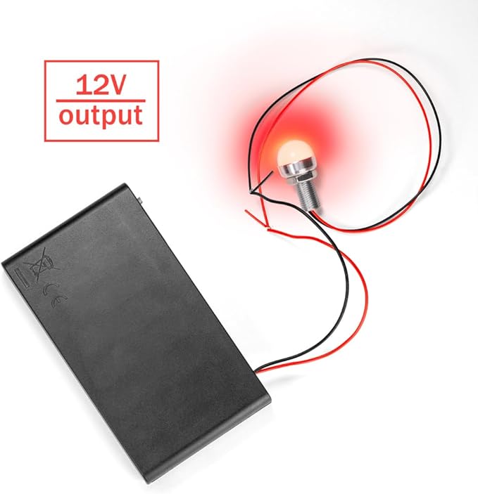 2PCS 12V (8 x 1.5V) 8AA Battery Holder Enclosures with Wire Leads and On/Off Switch Lid 12 Volt Battery Case with Hook Verclo and Solder Seal Wire Connectors