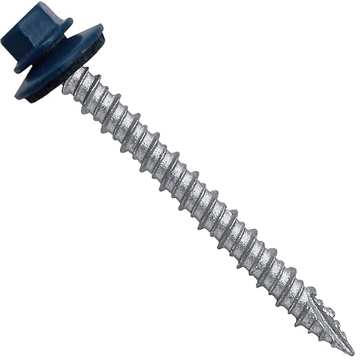 Metal ROOFING SCREWS: (250)10 x 2" Heron Blue Hex Head Sheet Metal Roof Screw. Self starting metal to wood siding screws. EPDM washer. Colored head