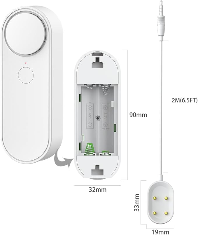 Multifunctional WiFi Water Leak Detector, 6.5ft Split Drip/Leak Detection Cable, Dual Interface, Expandable, Smart Leak Sensor Alarm, AAA Battery Powered, APP Monitoring, Over 5 Months Standby