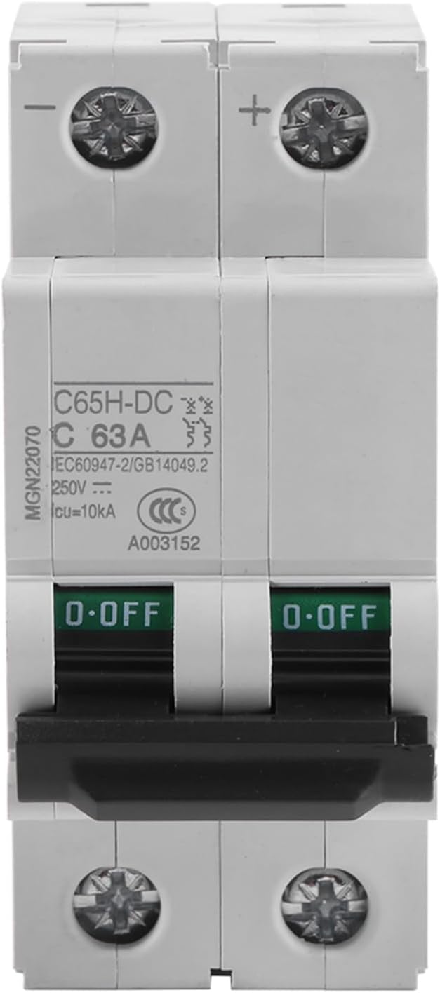 2P 250V Low Voltage DC Miniature Circuit Breaker for PV System, Grid System, DIN Rail Mount, Breaker DC Circuit Amp Solar Double Pole(63A)