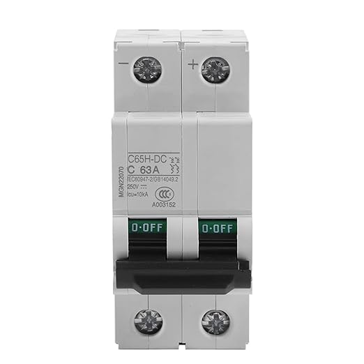 Miniature Circuit Breaker, DC Circuit Breaker, 2P 250V 63 Amp Low Voltage Din Rail Mount DC Circuit Amp Solar Double Pole Miniature Air Circuit Breaker