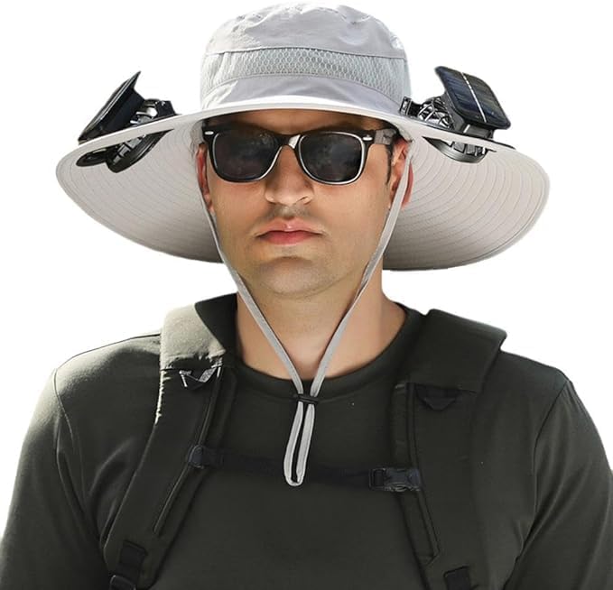 Wide Brim Solar Fan Hat, Wide Brim Solar Fan Outdoor Fishing Hat, Solar Fan Hats for Men-Solar & USB Charging