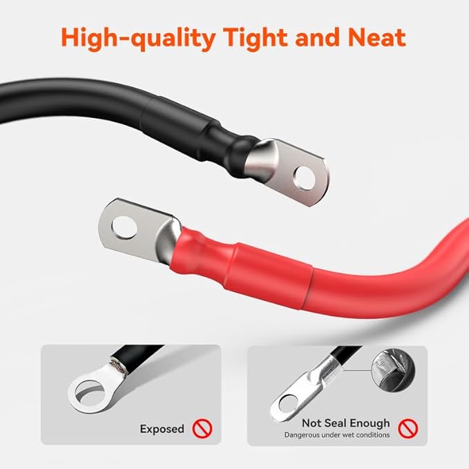 RICH SOLAR 6 Gauge 6AWG One Pair 4 Feet Red + 4 Feet Black Inverter Battery Cable 5/16-Inch Lugs for Solar RV Marine Motorcycle Car (4FT 6AWG)