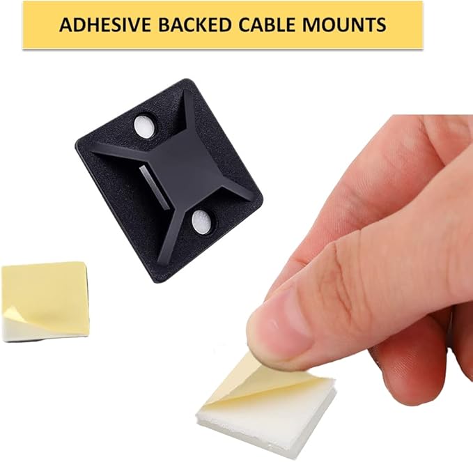Kable Kontrol Zip Tie Mounts, 3/4” Sq, Black, 100 Pcs, Adhesive Backed Multi-Purpose UV-Resistant Mounting Squares Nylon Cable Tie Wrap Anchor Pads for Cable Management