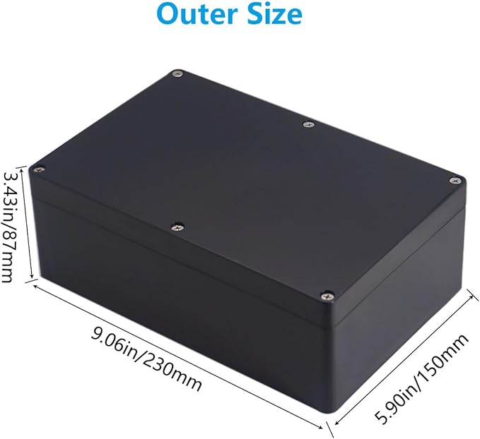 Project Box ABS Black Electrical Boxes IP67 Outdoor Waterproof box Electronic Junction Box Power Enclosure with Cable Glands for DIY Project 9.1 x 5.9 x 3.4 inch (230x150x87mm)
