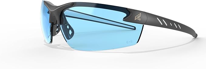EDGE Zorge G2 Wrap-Around Safety Glasses, Anti-Scratch, Non-Slip, UV 400, Military Grade, ANSI/ISEA & MCEPS Compliant, 5.04" Wide, Black Frame/Light Blue Lens
