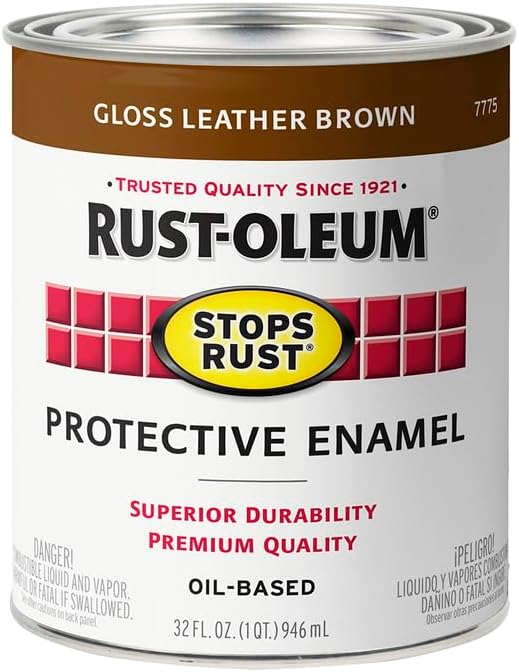 Rust-Oleum 7775502-2PK Stops Rust Brush On Paint, Quart, Gloss Leather Brown, (Pack of 2)
