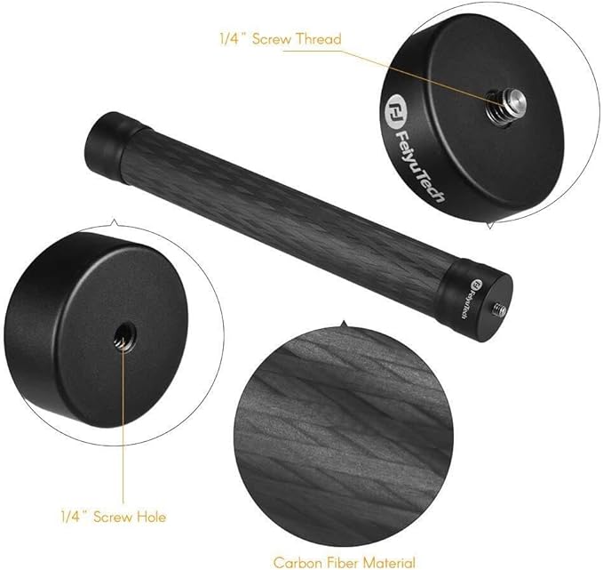 FeiyuTech 10.8" (275mm) Carbon Fiber Extension Pole – Lightweight, Durable with 1/4"-20 Screw, Compatible with Camera Gimbals, Tripods & Monopods