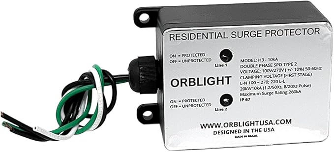 ORBLIGHT Whole House Surge Protector, 260kA, EMP, Lightning, Solar Flare, CME & Power Surge Protection, Shield Technology, IP67 Waterproof, Heavy-Duty Home Electrical Panel Device